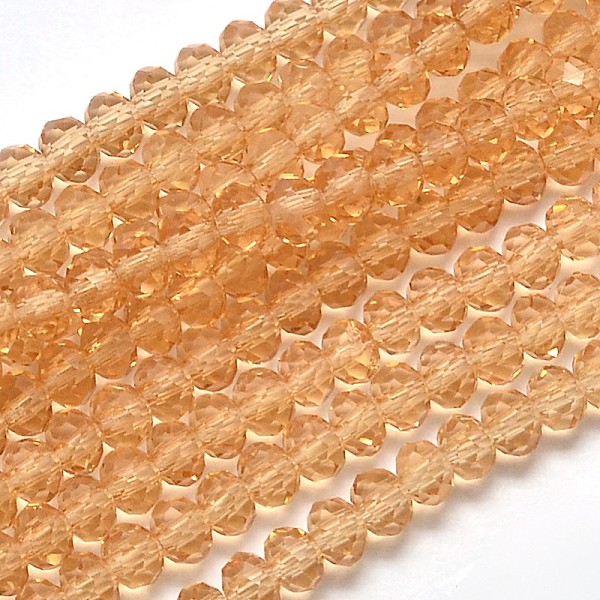 

PandaHall Faceted Rondelle Transparent Glass Beads Strands, Sandy Brown, 3.5x2mm, Hole: 0.5mm, about 148pcs/strand, 14.9 inch Glass Rondelle...