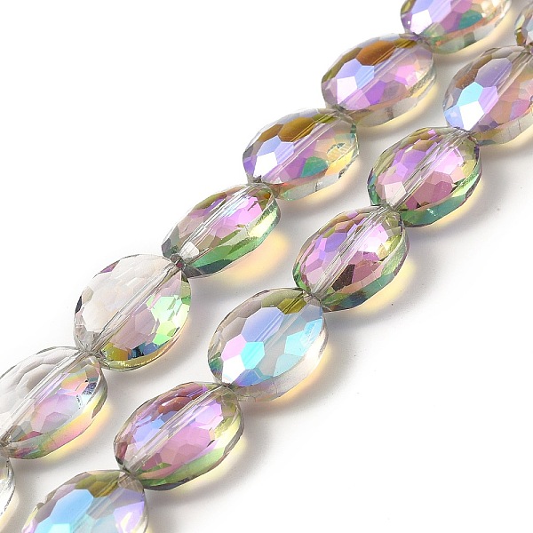 

PandaHall Transparent Electroplate Glass Beads Strands, Faceted, Half Plated, Oval, Dark Slate Blue, 16x12x7.5mm, Hole: 1mm, about...