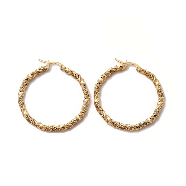 

PandaHall 304 Stainless Steel Twist Rope Hoop Earrings for Women, Golden, 39x3.5mm, Pin: 1~1.3x0.6mm 304 Stainless Steel Ring