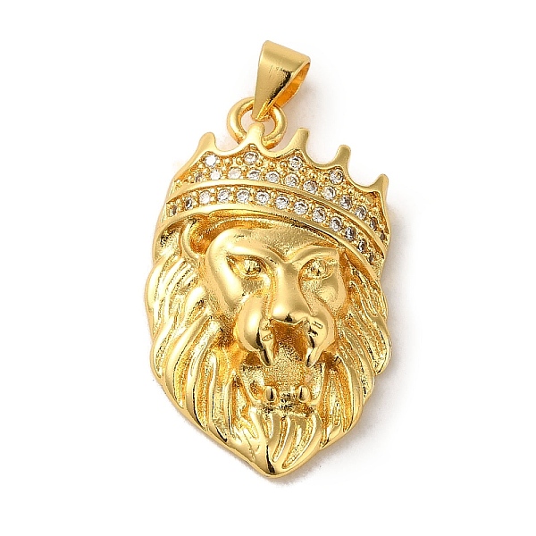 

PandaHall Brass Micro Pave Cubic Zirconia Pendants, Lion with Crown Charms, Real 18K Gold Plated, 29x17.5x7mm, Hole: 4.6x3.5mm Brass+Cubic..., Clear