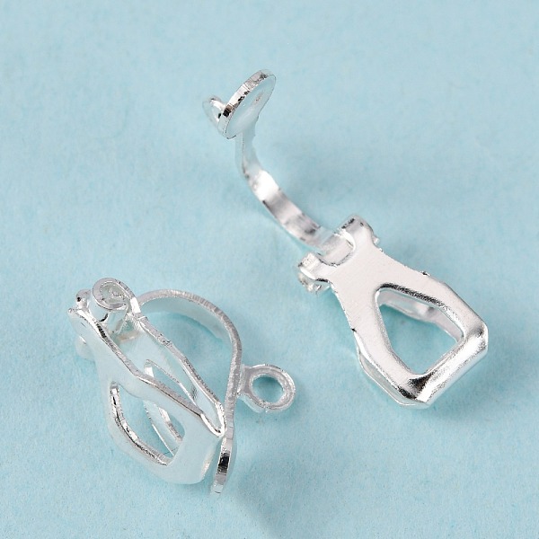 

PandaHall Brass Clip-on Earring Findings, for Non-Pierced Ears, Silver Color Plated, 13x6x7mm, Hole: 1mm Brass