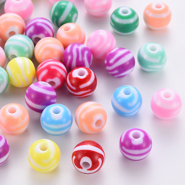 

PandaHall Opaque Striped Acrylic Beads, Round, Mixed Color, 11.5x10.5mm, Hole: 2.5mm, about 549pcs/500g Acrylic Round Multicolor