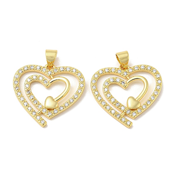 

PandaHall Rack Plating Brass Micro Pave Cubic Zirconia Pendants, Long-Lasting Plated, Lead Free & Cadmium Free, Heart Charms, Real 18K Gold..., Clear