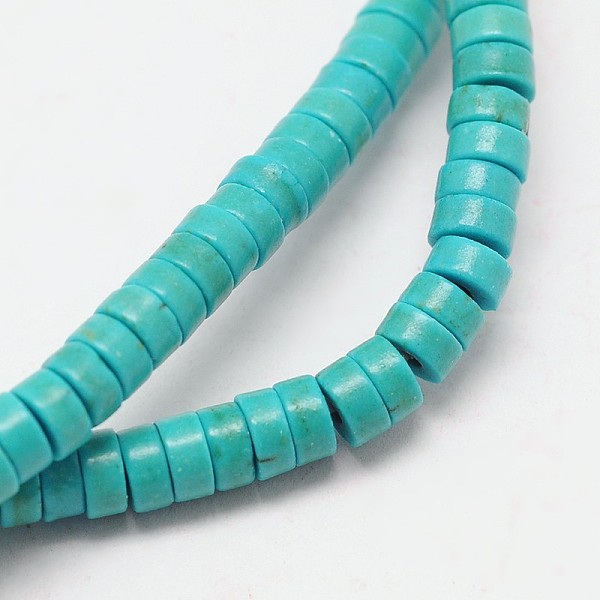 

PandaHall Dyed Synthetic Turquoise Beads Strands, Heishi Beads, Flat Round/Disc, Turquoise, 5x2~3mm, Hole: 1mm, about 150pcs/strand, 15.7..., Green