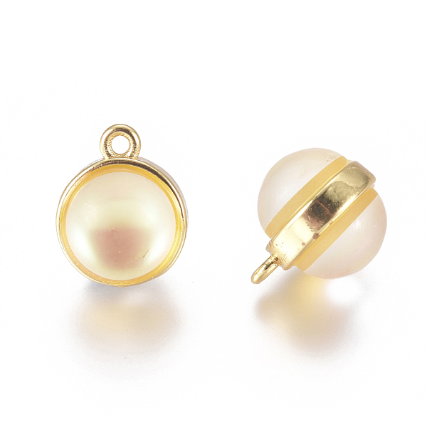 

PandaHall Synthetic Moonstone Charms, with Golden Plated Brass Cabochon Settings, Round, Light Khaki, 12x9.5x10mm, Hole: 1.2mm Moonstone...