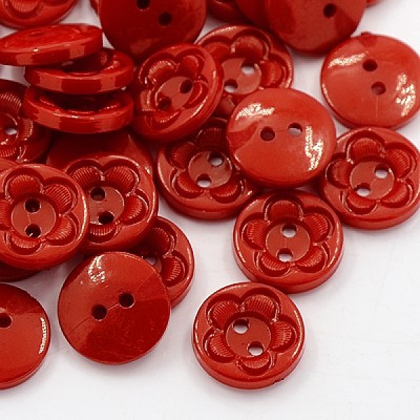 

PandaHall Acrylic Sewing Buttons for Clothes Design, Plastic Buttons, 2-Hole, Dyed, Flat Round with Flower Pattern, Dark Red, 15x3mm, Hole...