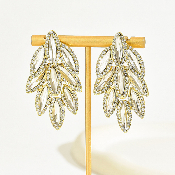 

PandaHall Real 18K Gold Plated Stainless Steel Stud Earrings, Glass Rhinestone Leaf Earrings for Women, Clear, 55x30mm Stainless Steel Leaf...
