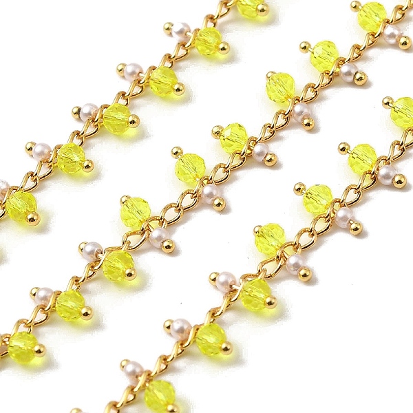 

PandaHall Handmade Brass Link Chain, with Glass Beads and ABS Beads, Soldered, with Spool, Real 18K Gold Plated, Yellow, 3x2x0.2mm and 7x3mm...