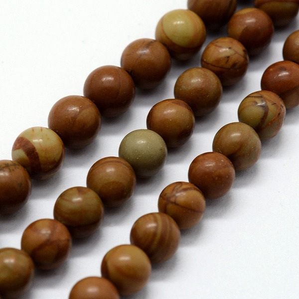 

PandaHall Natural Wood Lace Stone Beads Strands, Round, 4mm, Hole: 0.6mm, about 95pcs/strand, 14.76 inch(37.5cm) Wood Lace Stone Round