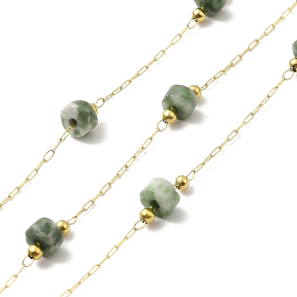 

PandaHall Ion Plating(IP) 316 Surgical Stainless Steel Paperclip Chains, with Natural Green Spot Jasper Column Beads, Soldered, Real 18K...