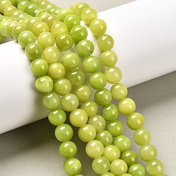 Chapelets de perles de pierres en jade jaune teinte