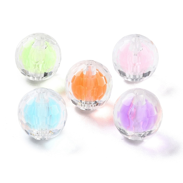 

PandaHall UV Plating Iridescent Transparent Acrylic Bead in Bead, Faceted, Round, Round, 16x15.5mm, Hole: 2.5mm, 202pcs/500g Acrylic Round