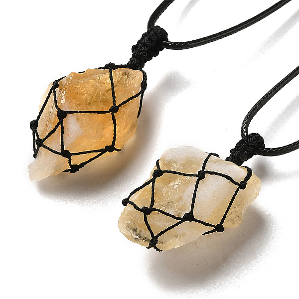 

PandaHall Irregular Nuggets Natural Citrine Pendant Necklace, Wax Rope Macrame Pouch Adjustable Necklace for Women, 32.28 inch(82cm) Citrine...