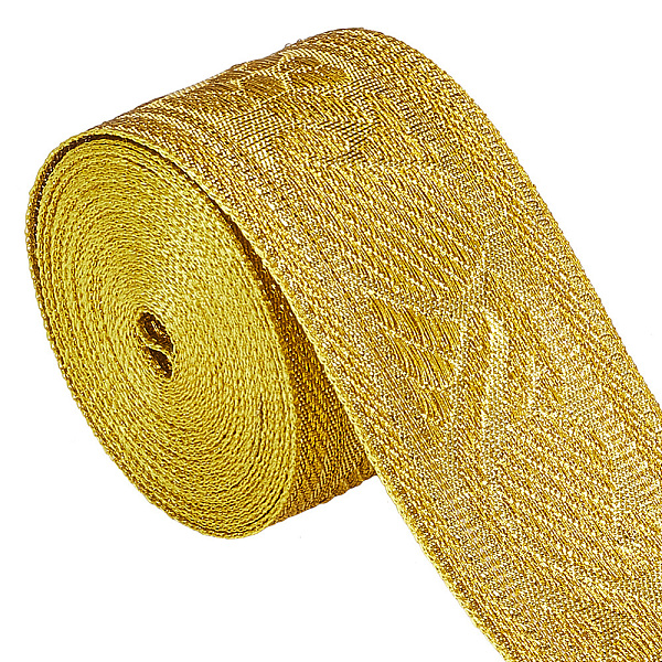 

PandaHall Gorgecraft Polyester Ribbons, Jacquard Ribbon, Floral Pattern, Goldenrod, 1-5/8 inch(42mm) Polyester Gold