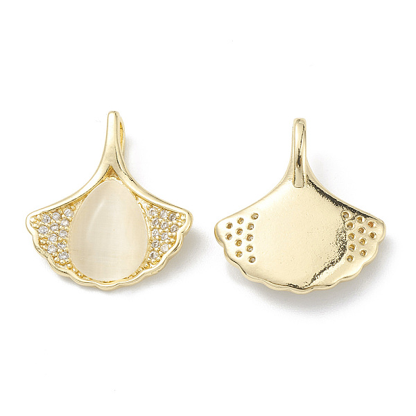 

PandaHall Rack Plating Brass Pave Cubic Zirconia with Cat Eye Pendants, Cadmium Free & Lead Free, Long-Lasting Plated, Ginkgo Leaf with..., Clear