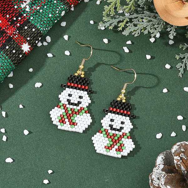 Pendientes colgantes de cuentas de vidrio con forma de muñeco de nieve navideño