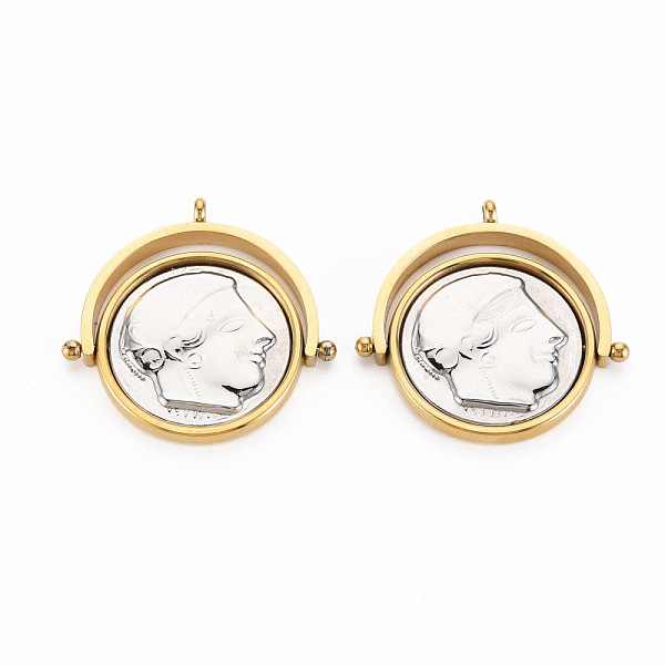 

PandaHall Ion Plating(IP) 304 Stainless Steel Pendants, Flat Round, Golden, 32x32x3mm, Hole: 2mm 304 Stainless Steel Flat Round
