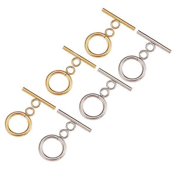 

PandaHall 20Sets 2 Colors Ion Plating(IP) 304 Stainless Steel Ring Toggle Clasps, Golden & Stainless Steel Color, 19x14x2mm, Hole: 3mm...