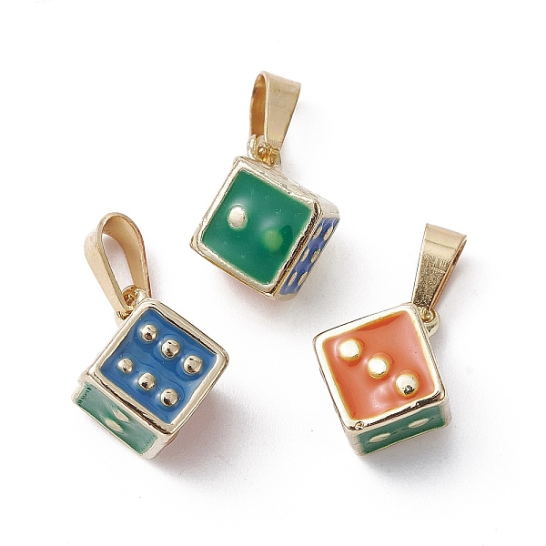 

PandaHall Alloy Enamel Charms, with 304 Stainless Steel Findings, Golden, Dice Charm, Colorful, 14x11x11mm, Hole: 6x3mm Alloy+Enamel Dice