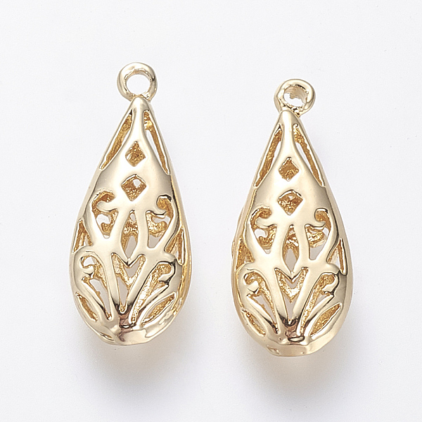 

PandaHall Hollow Brass Pendants, Nickel Free, Real 18K Gold Plated, teardrop, Golden, 19.5x8x3.5mm, Hole: 1.5mm Brass Teardrop