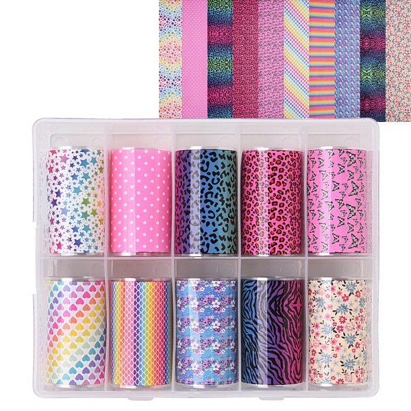 

PandaHall Nail Art Transfer Stickers, Nail Decals, DIY Nail Tips Decoration for Women, Mixed Color, 40mm, anout 1m/roll, 10rolls/box Plastic..., Multicolor