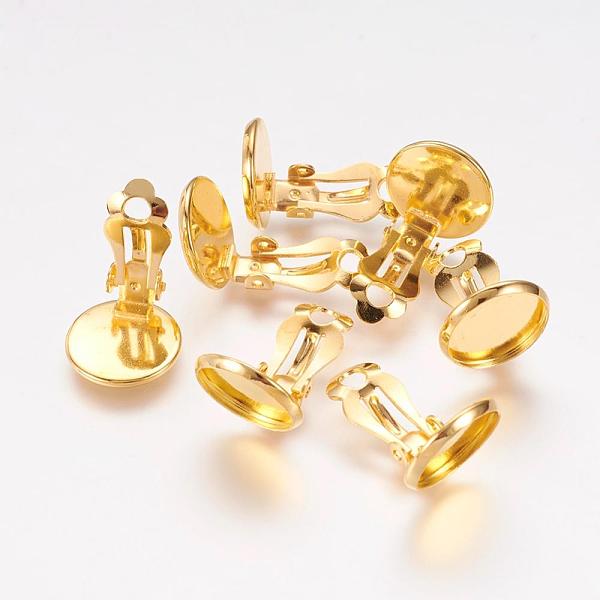 PandaHall Brass Clip-on Earring Settings, Jewelry Findings, Golden, 16x14mm, Tray: 12mm Brass