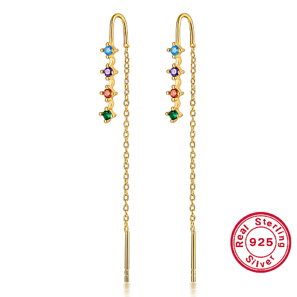 

PandaHall 925 Sterling Silver Chains Ear Thread, Colorful Cubic Zirconia Stud Earrings, Real 18K Gold Plated, 60mm Sterling Silver