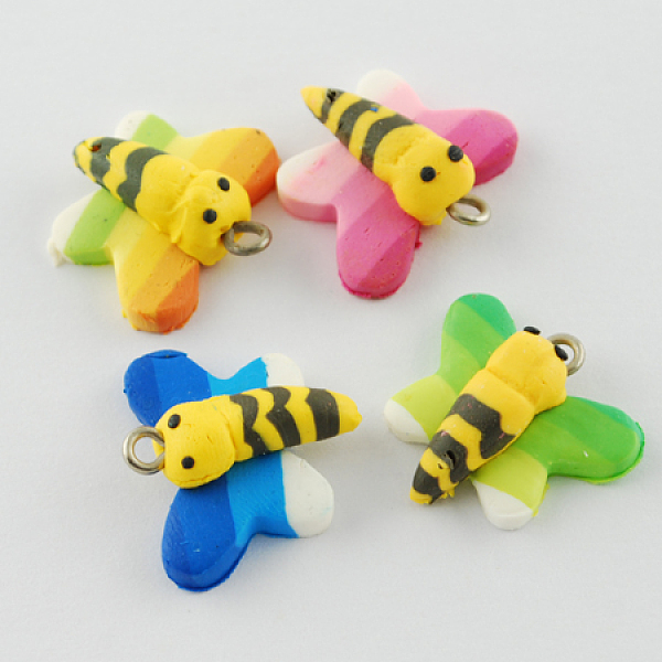 

PandaHall Handmade Polymer Clay Pendants, Bees, Mixed Color, 21x20x8mm, Hole: 2mm Polymer Clay Bees Multicolor