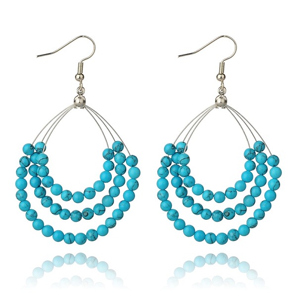 

PandaHall Trendy Synthetic Turquoise Beaded Earrings for Girls, with Brass Earring Hooks, Medium Turquoise, 70~75mm Synthetic Turquoise