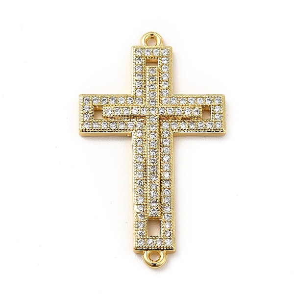 

PandaHall Rack Plating Brass Micro Pave Cubic Zirconia Connector Charms, Religion Cross Charms, Cadmium Free & Lead Free, Real 18K Gold..., Clear
