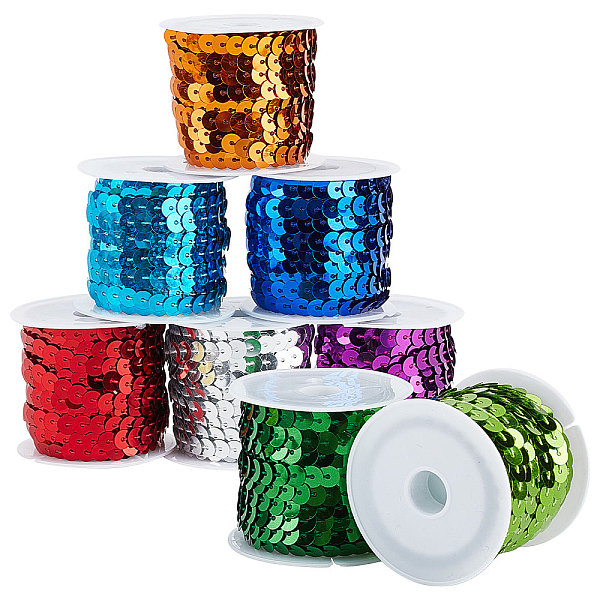 

PandaHall 8 rolls 8 colors Eco-Friendly Plastic Paillette Beads, Sequins Beads, Ornament Accessories, Flat Round, Mixed Color, 6mm, about..., Multicolor