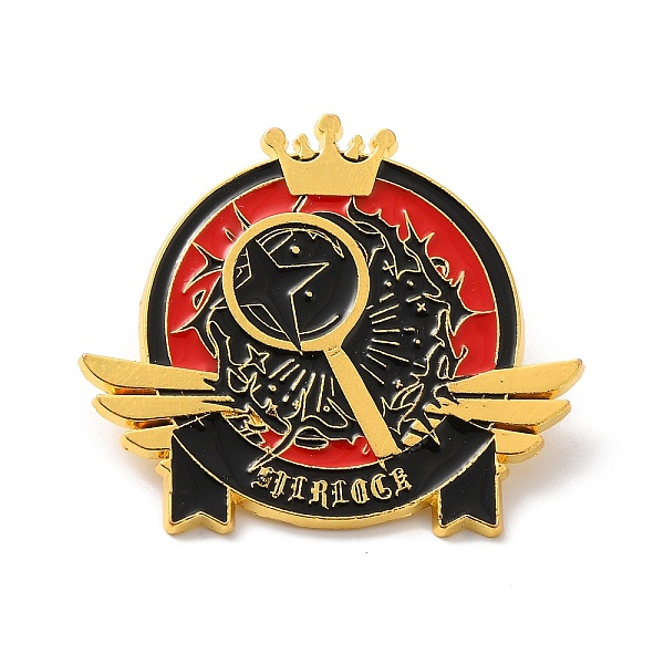 PandaHall Magic Theme Enamel Pin, Golden Alloy Brooch for Backpack Clothes, Crown, 39.5x45.5x2mm Alloy+Enamel Crown Black