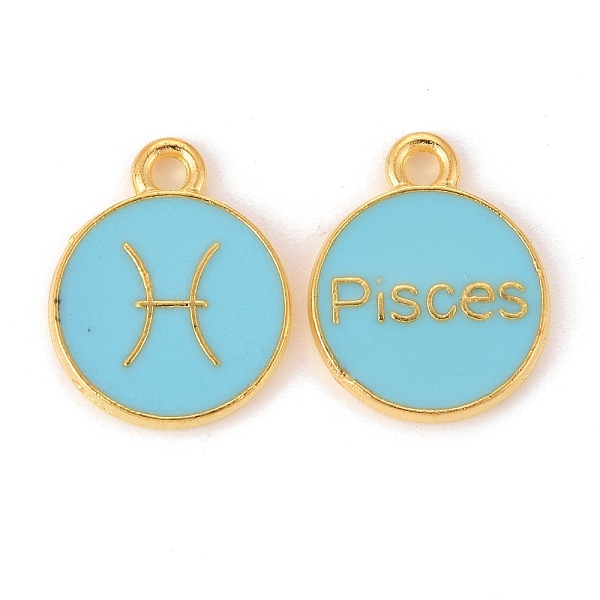 

PandaHall Alloy Enamel Pendants, Flat Round with Constellation/Zodiac Sign, Golden, Sky Blue, Pisces, 15x12x2mm, Hole: 1.5mm Alloy+Enamel...