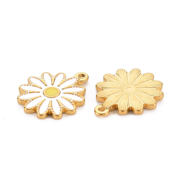 

PandaHall 304 Stainless Steel Enamel Pendants, Ion Plating(IP), Golden, Flower, White, 18x15.5x2mm, Hole: 1.4mm Stainless Steel+Enamel...