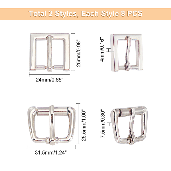 

PandaHall 16Pcs 2 Shapes Alloy Adjustable Buckle, for Bag Replacement Accessories, Rectangle & Square, Platinum, 2.4x2.5x0.4cm Alloy
