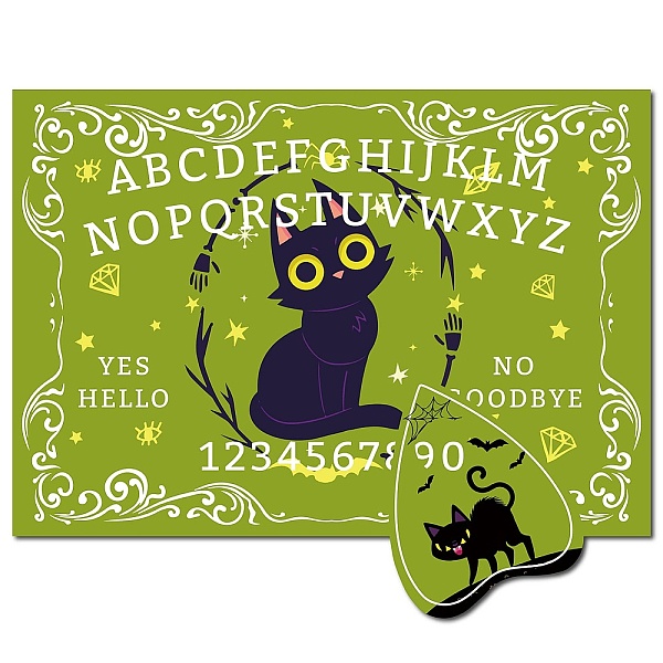 

PandaHall CREATCABIN Black Cat Pendulum Dowsing Divination Board Wooden Spirit Board Pendulum Board Green Talking Board Kit Metaphysical...