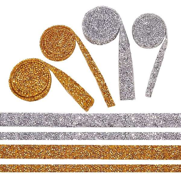 

PandaHall 4 Yards 4 Styles Glitter Resin Hotfix Rhinestone(Hot Melt Adhesive On The Back), Rhinestone Trimming, Crystal Glass Sewing Trim..., Multicolor