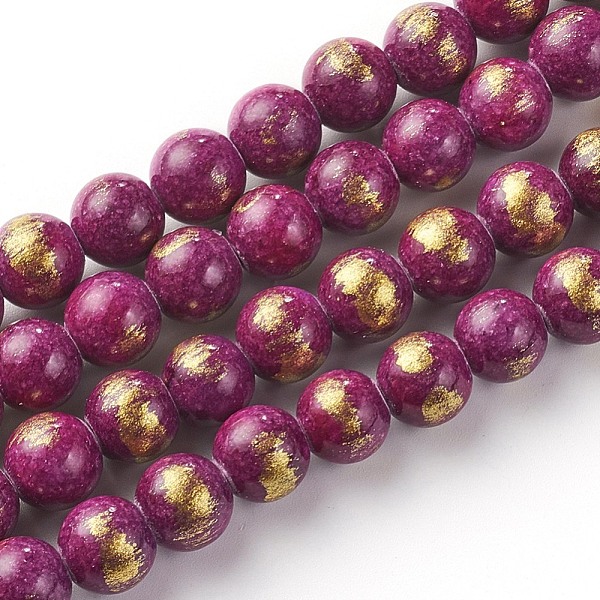 

PandaHall Natural Jade Beads Strands, with Gold Foil, Dyed, Round, Old Rose, 8mm, Hole: 1mm, about 50pcs/strand, 15.75 inch(40cm) Other Jade..., Purple