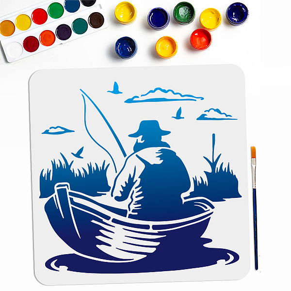 

PandaHall MAYJOYDIY US 1Pc Fishing Theme PET Hollow Out Drawing Painting Stencils, with 1Pc Art Paint Brushes, for DIY Scrapbook, Photo...