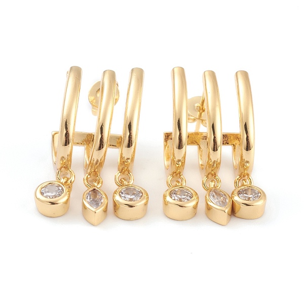 

PandaHall Brass Micro Pave Clear Cubic Zirconia Half Hoop Earrings, with Ear Nuts, Flat Round with Horse Eye, Real 18K Gold Plated, 24x11mm...