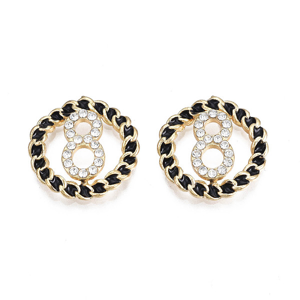 PandaHall Rack Plating Alloy Enamel Connector Charms, with Crystal Rhinestone, Cadmium Free & Lead Free, Ring with Number 8, Black...