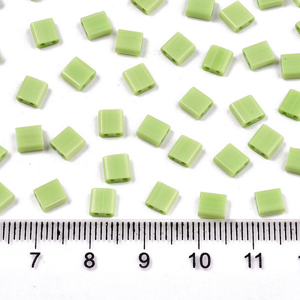 

PandaHall 2-Hole Glass Seed Beads, Opaque Colours, Rectangle, Yellow Green, 5x4.5~5.5x2~2.5mm, Hole: 0.5~0.8mm, about 118pcs/10g Glass...