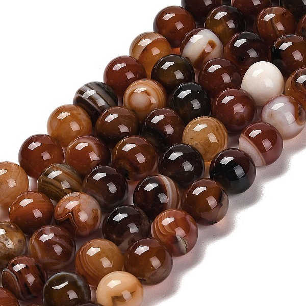 

PandaHall Natural Striped Agate/Banded Agate Beads Strands, Round, Dyed & Heated, Dark Red, 10~10.5mm, Hole: 1.2mm, about 38pcs/strand...