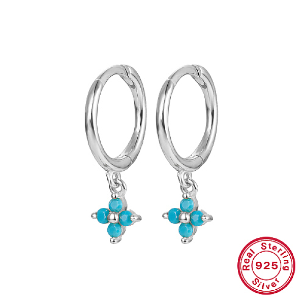 

PandaHall Rhodium Plated Platinum 925 Sterling Silver Flower Dangle Hoop Earrings, Pale Turquoise, 19x8.5mm Sterling Silver Star