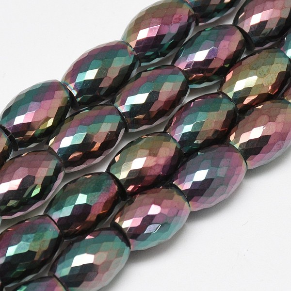 

PandaHall Electroplate Glass Beads Strands, Rainbow Plated, Faceted, Oval, Teal, 11~12x8mm, Hole: 1mm, about 60pcs/strand, 27.56 inch Glass..., Cyan
