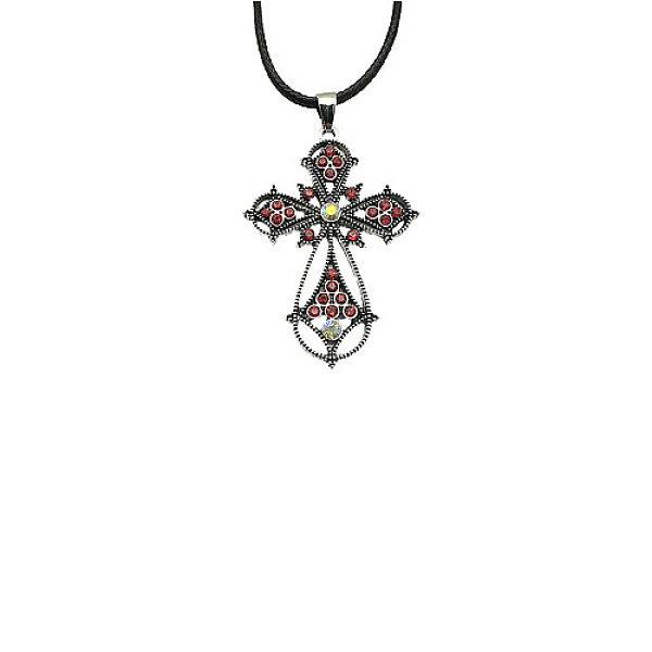 

PandaHall Cross Zinc Alloy Pendant Necklace, with Rhinestone, Siam, 19.69 inch(50cm) Rhinestone Cross Red