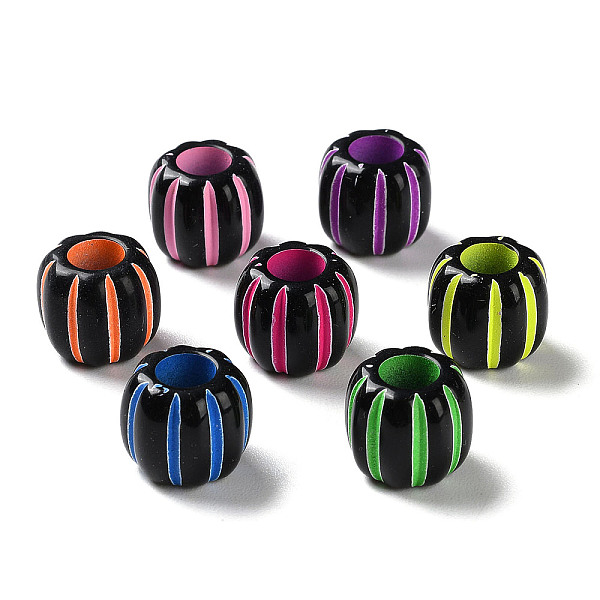 

PandaHall Spray Printed Opaque Acrylic European Beads, Large Hole Beads, Barrel with Stripe, Mixed Color, 12x11mm, Hole: 6mm, about..., Multicolor