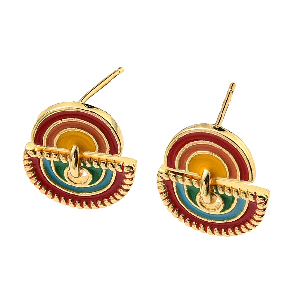 

PandaHall Real 18K Gold Plated Brass Rainbow Dangle Stud Earrings with Enamel, Cadmium Free & Lead Free, Colorful, 14x13mm Brass Rainbow