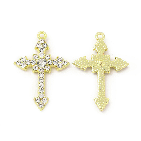 

PandaHall Rack Plating Alloy Rhinestone Pendants, with Clear Glass, Cross Charms, Cadmium Free & Nickel Free & Lead Free, Light Gold...