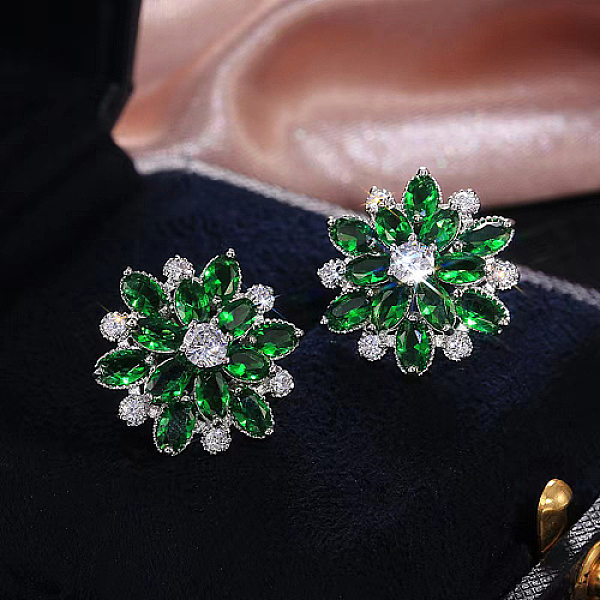 

PandaHall Brass Micro Pave Cubic Zirconia Stud Earrings, Flower, Sea Green, 20mm Cubic Zirconia Flower